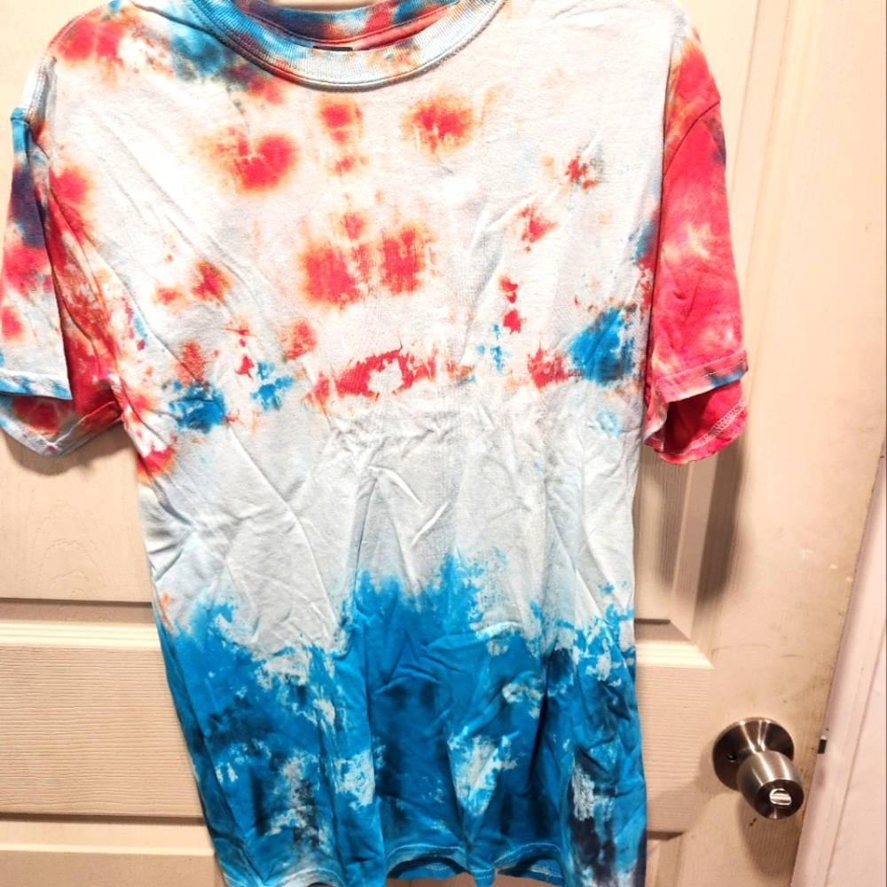 Tie-Dye T-Shirt in Red, Blue, and White